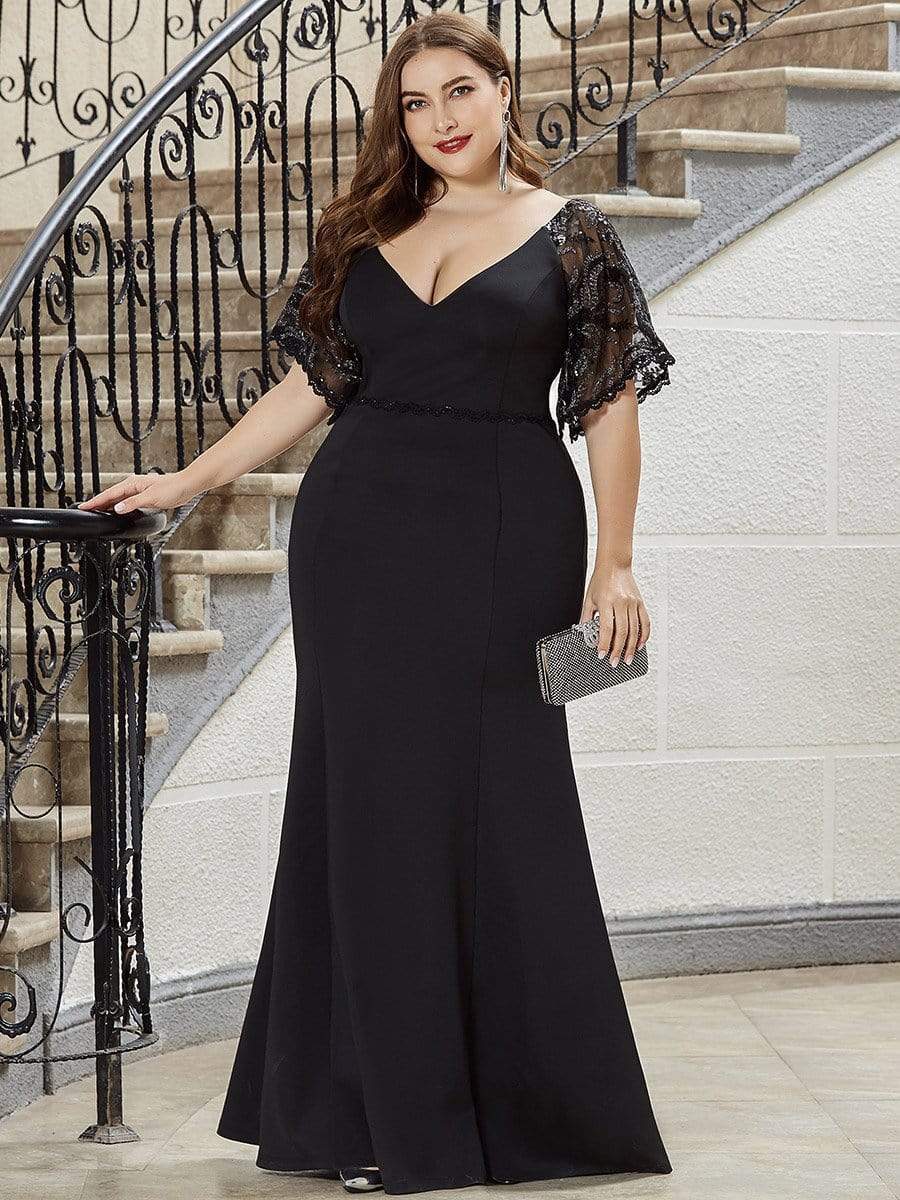 MsDresslyEP Plus Formal Dress Elegant Plus Size V Neck Fishtail Evening Dress for Women