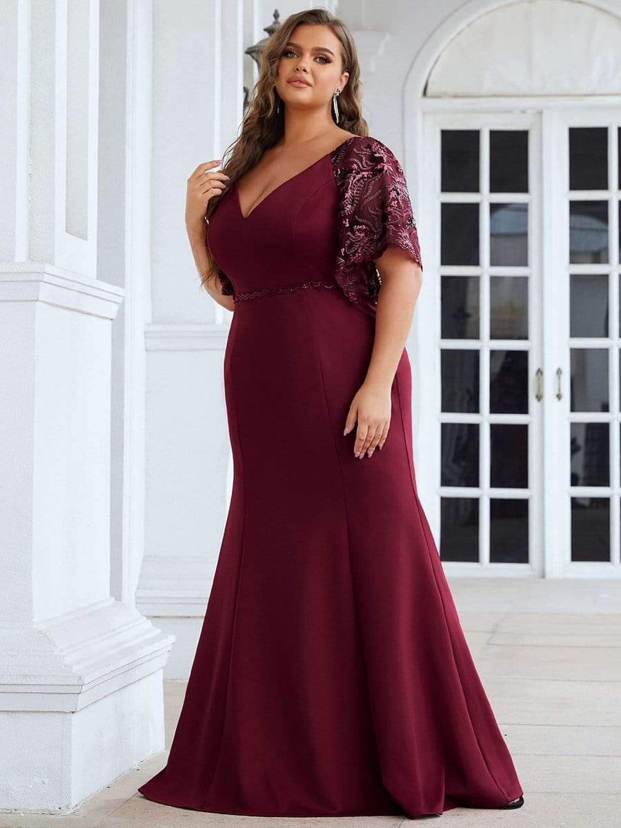 MsDresslyEP Plus Formal Dress Elegant Plus Size V Neck Fishtail Evening Dress for Women