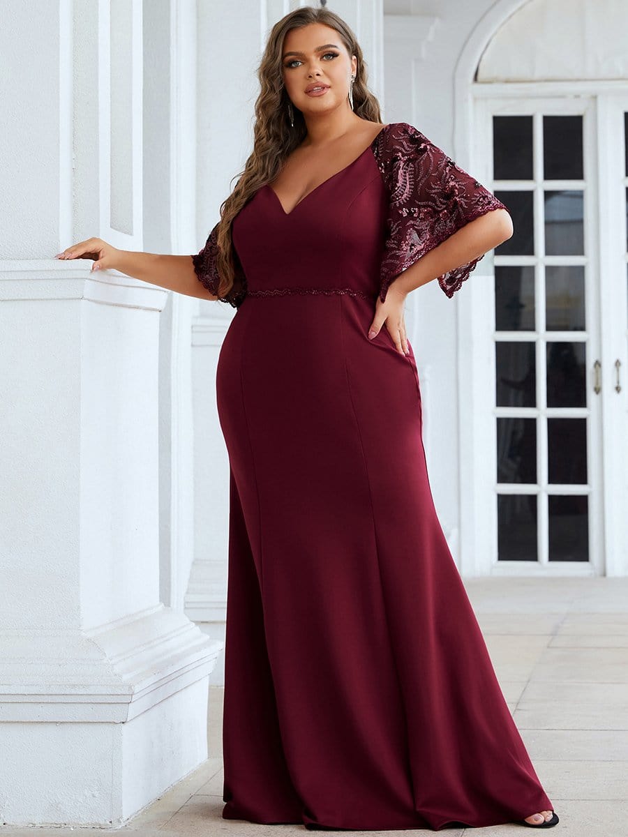 MsDresslyEP Plus Formal Dress Elegant Plus Size V Neck Fishtail Evening Dress for Women