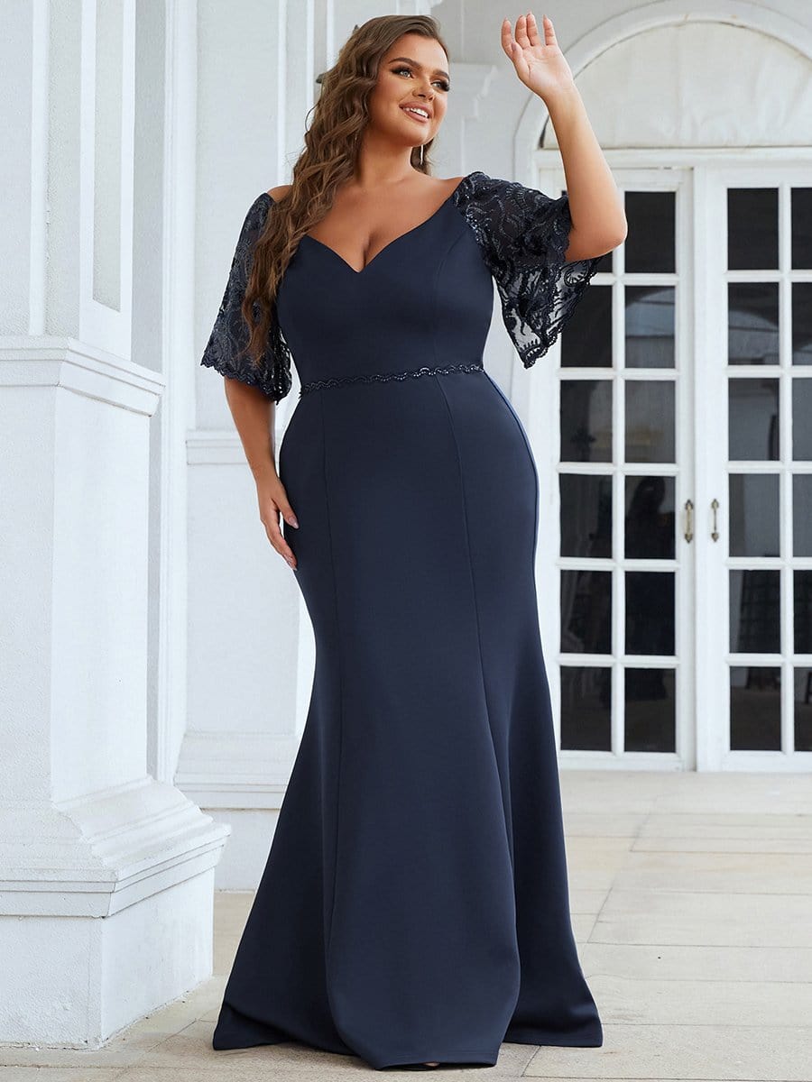 MsDresslyEP Plus Formal Dress Elegant Plus Size V Neck Fishtail Evening Dress for Women