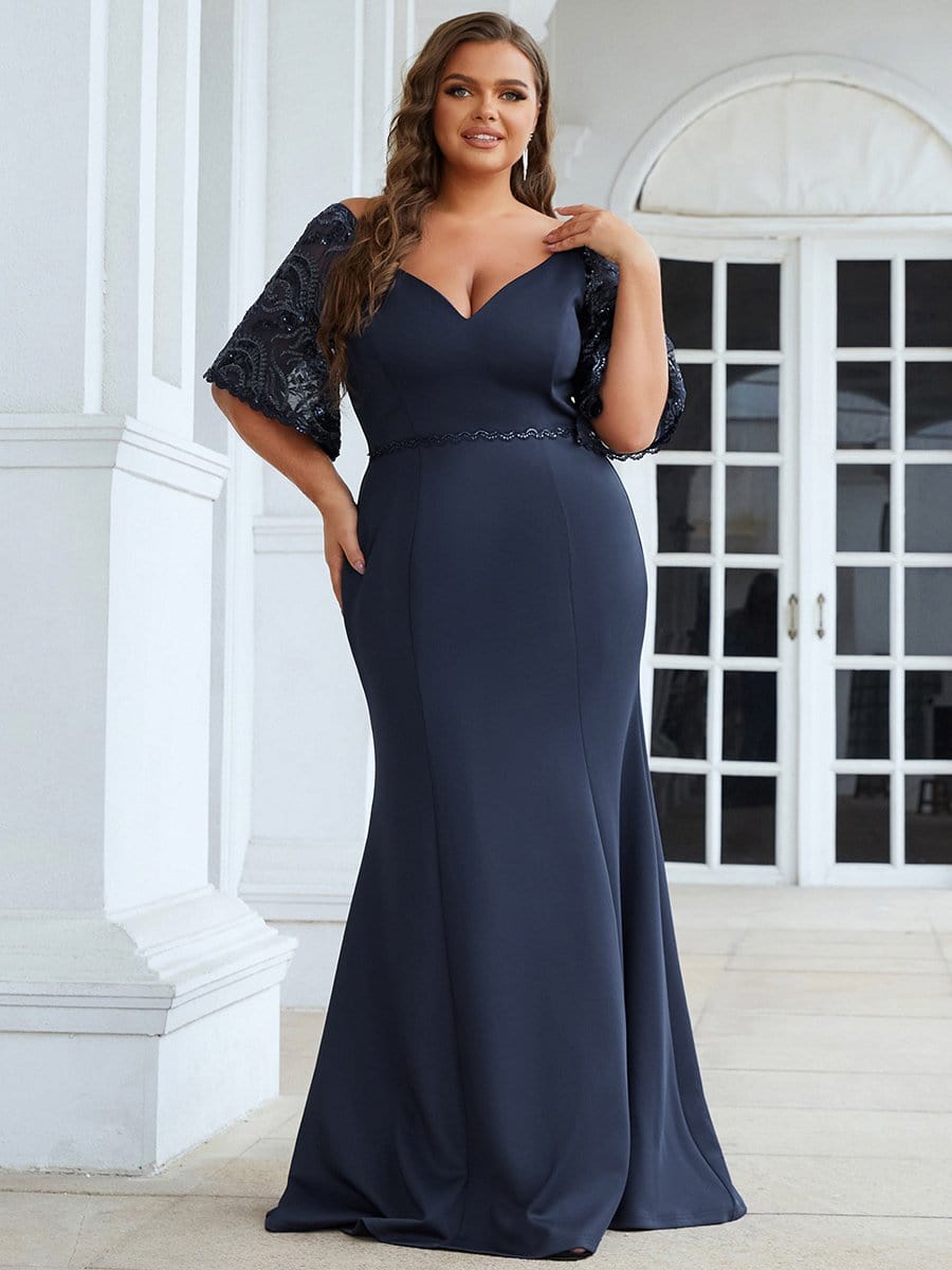 MsDresslyEP Plus Formal Dress Elegant Plus Size V Neck Fishtail Evening Dress for Women