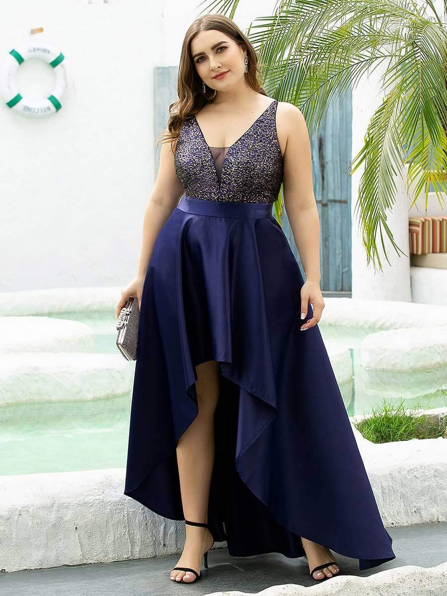 MsDresslyEP Plus Formal Dress High Low Sleeveless Plus Size Dresses With Sequin for Evening DRE230970325NBY16