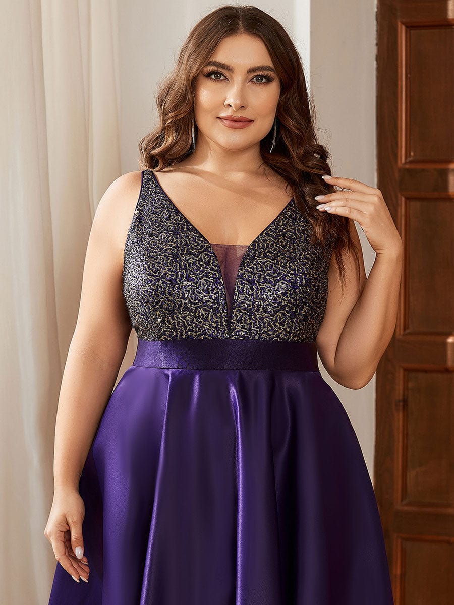 MsDresslyEP Plus Formal Dress High Low Sleeveless Plus Size Dresses With Sequin for Evening