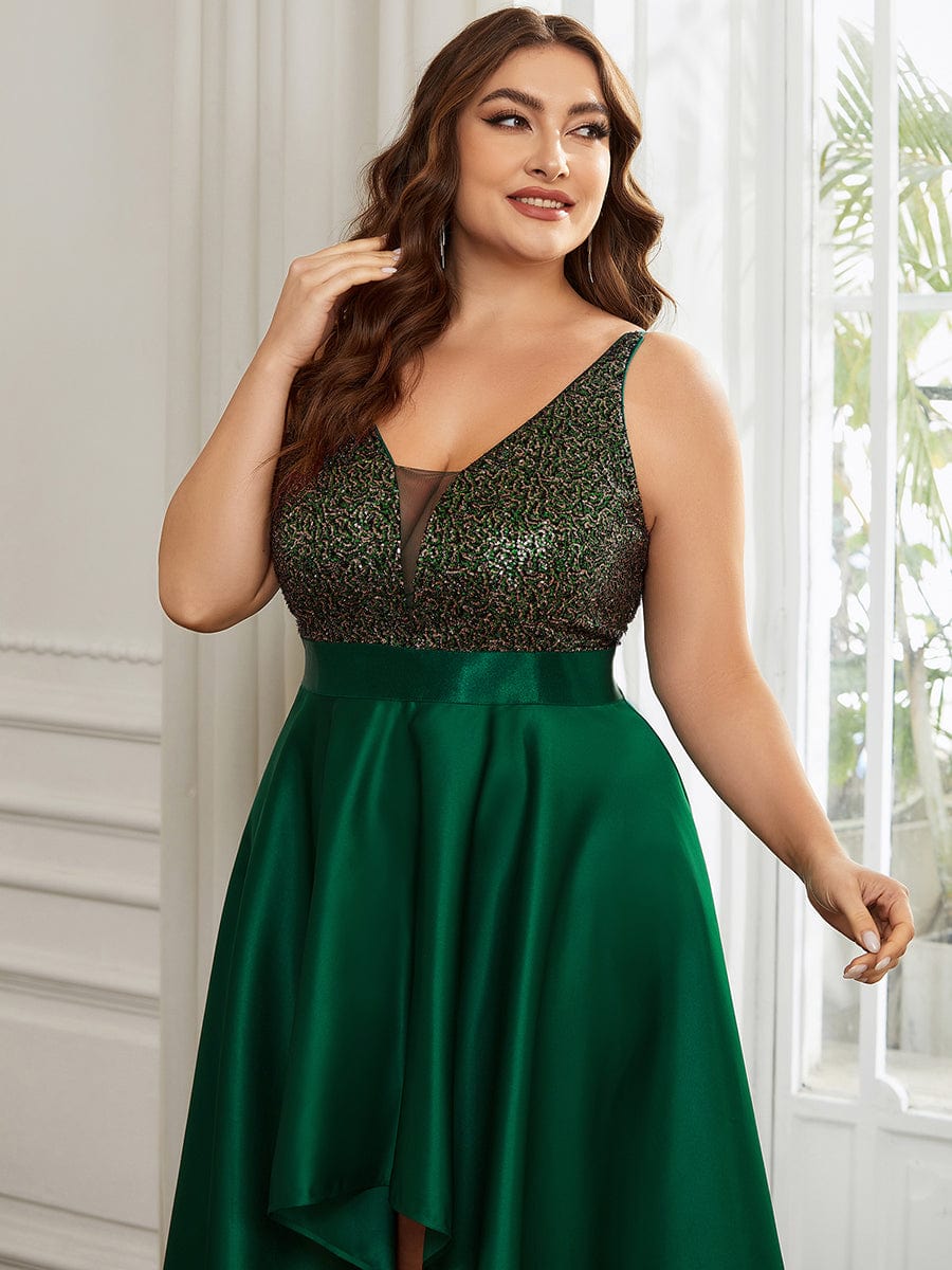 MsDresslyEP Plus Formal Dress High Low Sleeveless Plus Size Dresses With Sequin for Evening