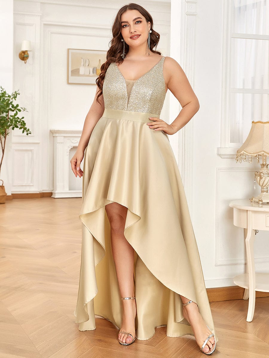 MsDresslyEP Plus Formal Dress High Low Sleeveless Plus Size Dresses With Sequin for Evening