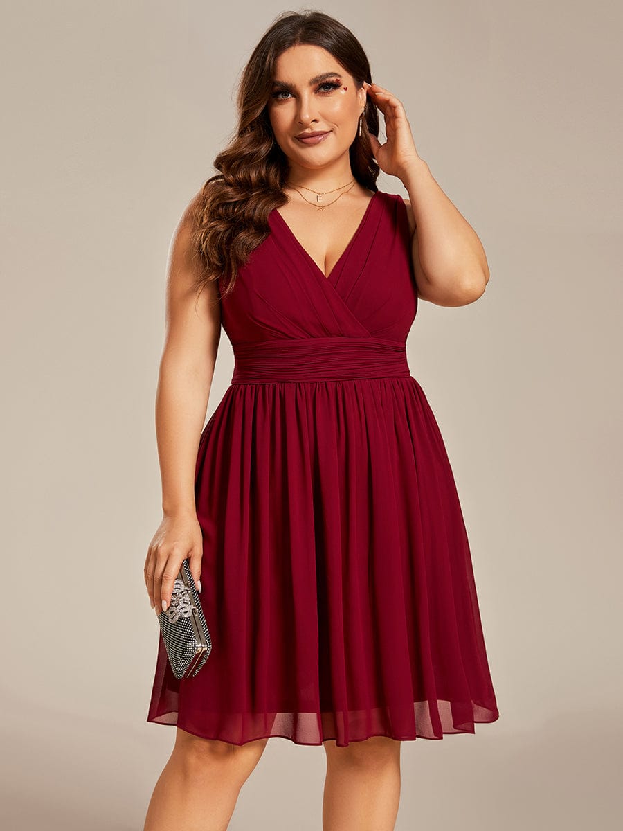 MsDresslyEP Plus Formal Dress Plus Size Chiffon Sleeveless V Neck Short Bridesmaid Dress DRE230912A0401BDG16