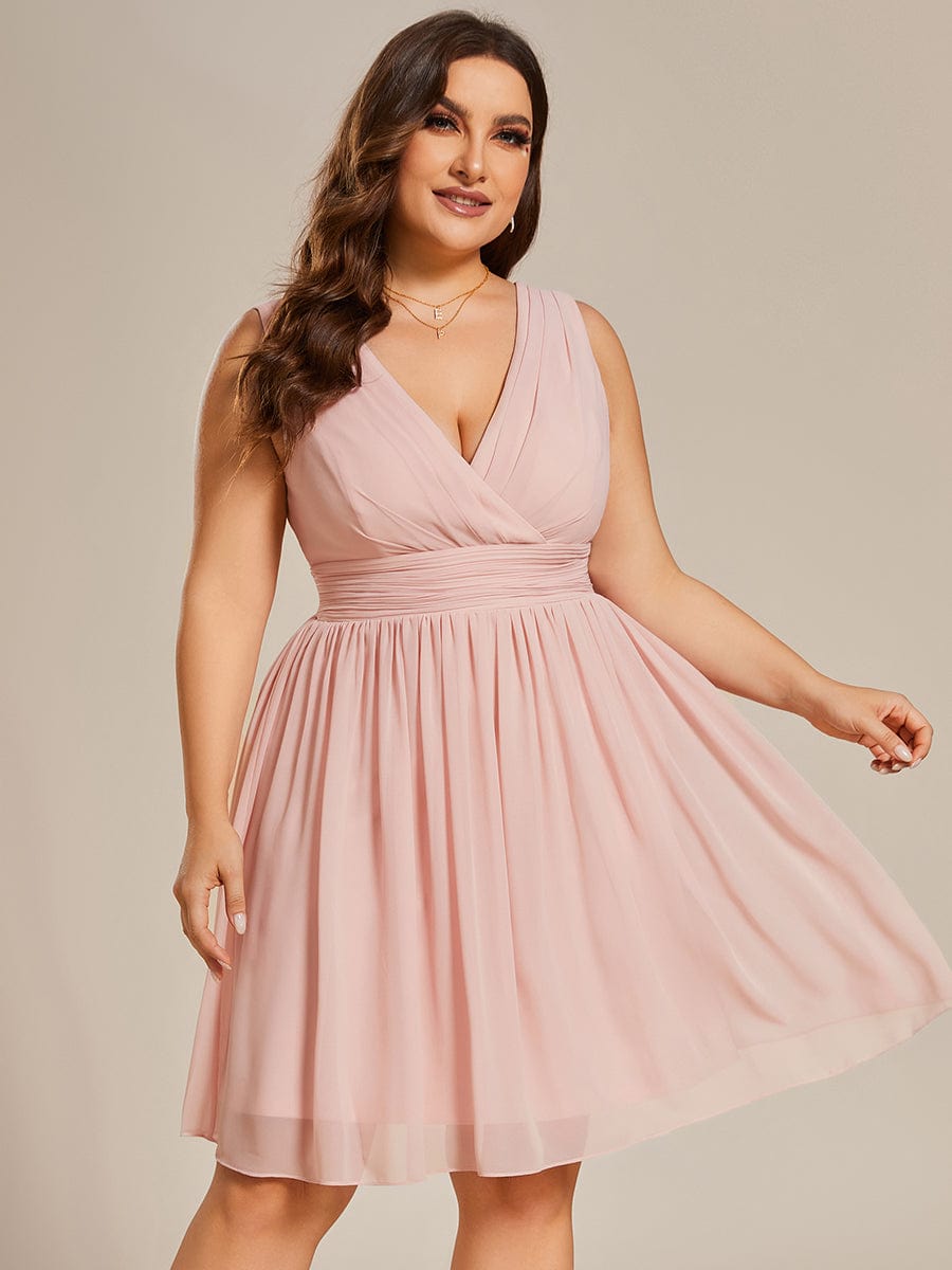 MsDresslyEP Plus Formal Dress Plus Size Chiffon Sleeveless V Neck Short Bridesmaid Dress