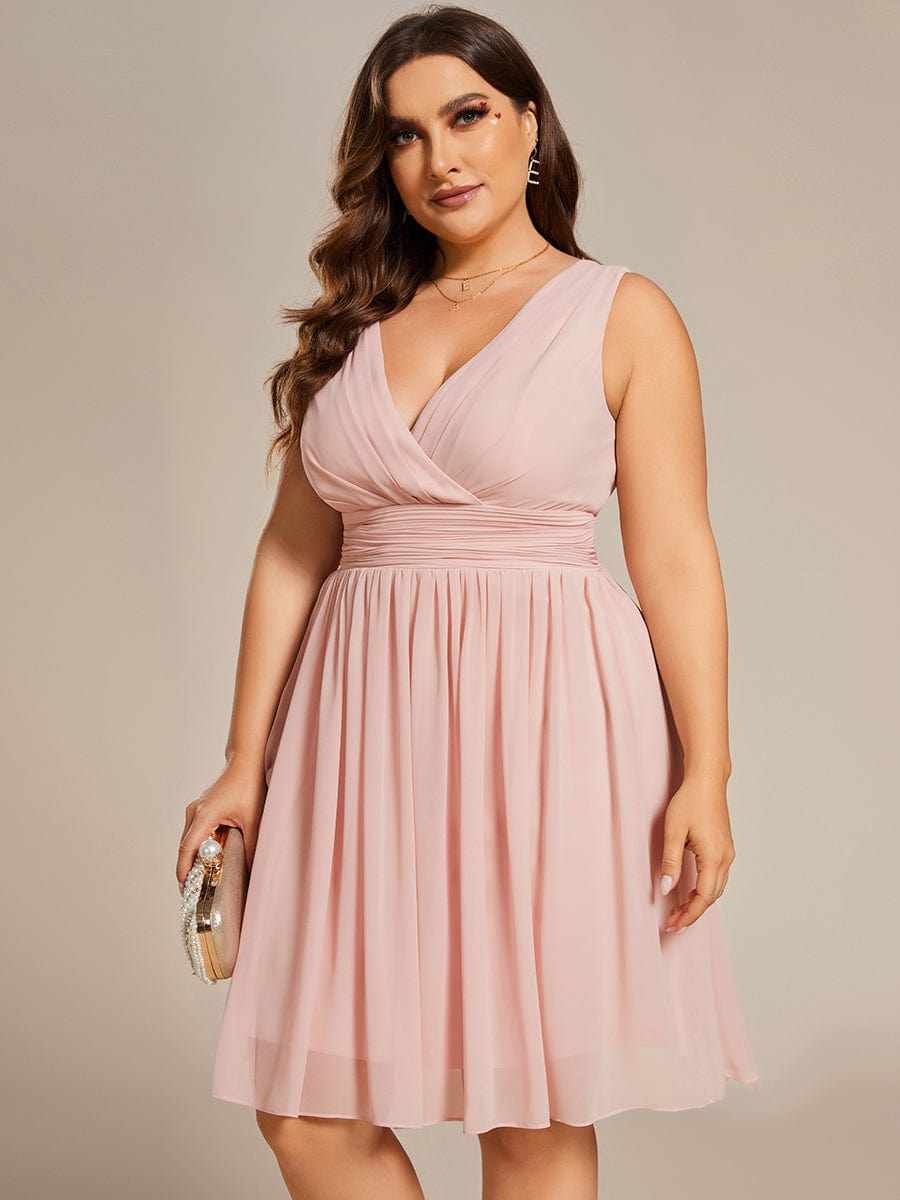 MsDresslyEP Plus Formal Dress Plus Size Chiffon Sleeveless V Neck Short Bridesmaid Dress