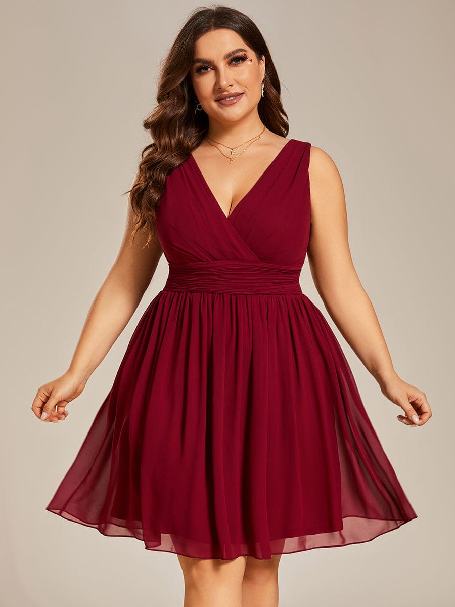 MsDresslyEP Plus Formal Dress Plus Size Chiffon Sleeveless V Neck Short Bridesmaid Dress