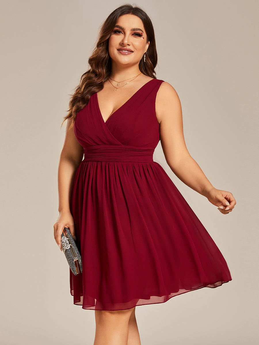 MsDresslyEP Plus Formal Dress Plus Size Chiffon Sleeveless V Neck Short Bridesmaid Dress