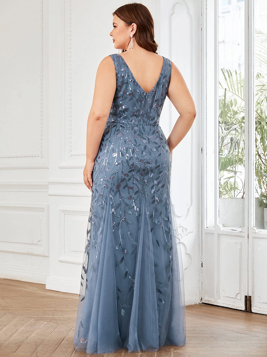 MsDresslyEP Plus Formal Dress Plus Size Double V-Neck Fishtail Sequin Formal Maxi Evening Dress