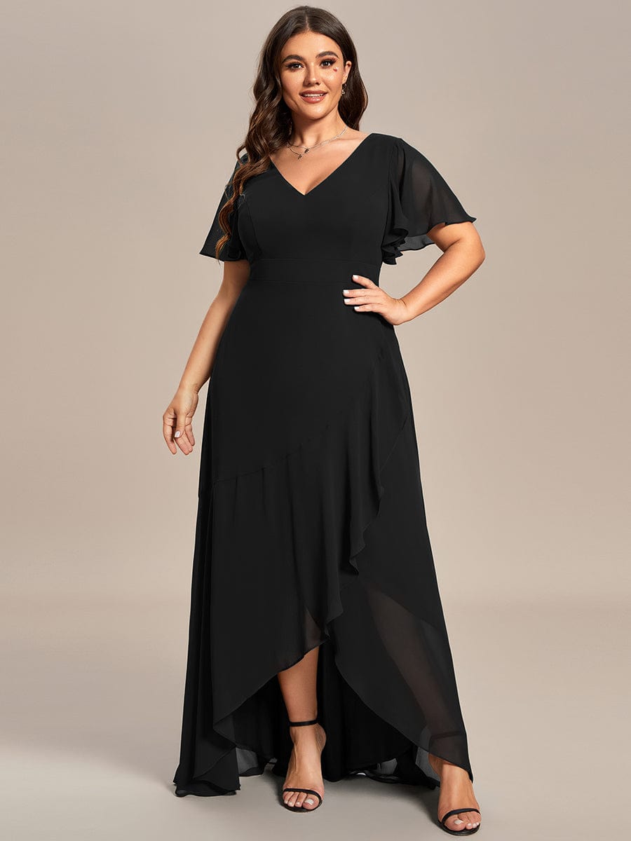 MsDresslyEP Plus Formal Dress Plus Size Elegant Lotus Sleeves Chiffon Bridesmaid Dress DRE230912A4217BLK16