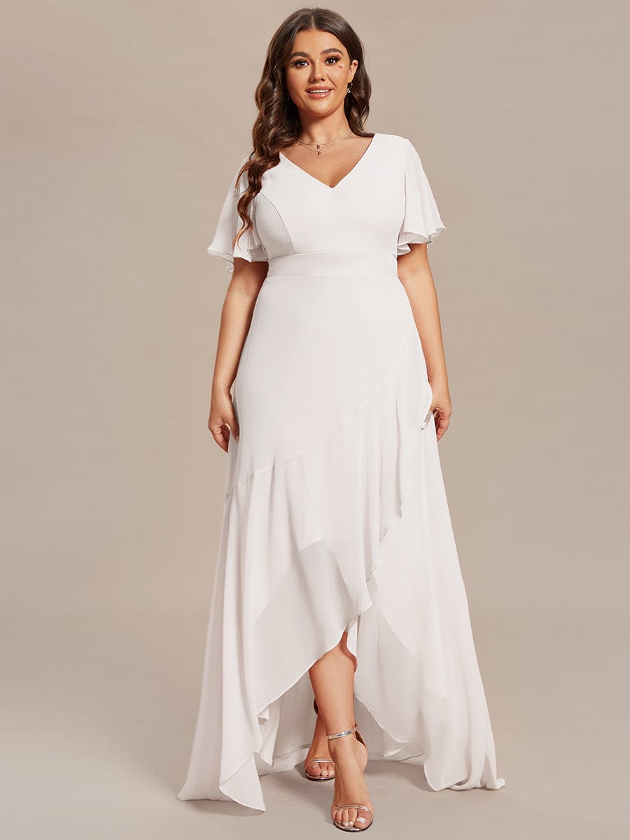 MsDresslyEP Plus Formal Dress Plus Size Elegant Lotus Sleeves Chiffon Bridesmaid Dress DRE230912A4263WHT16