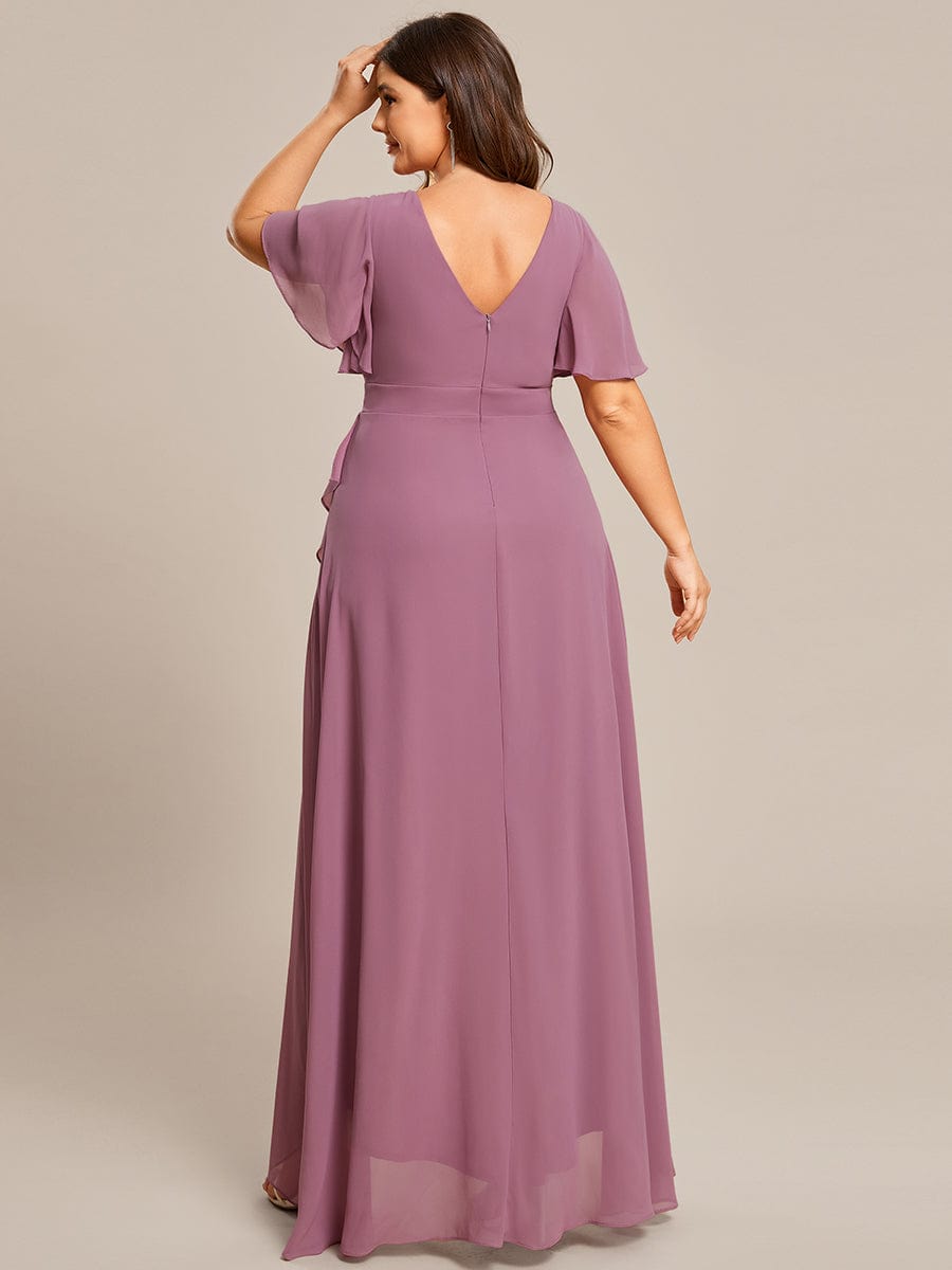 MsDresslyEP Plus Formal Dress Plus Size Elegant Lotus Sleeves Chiffon Bridesmaid Dress