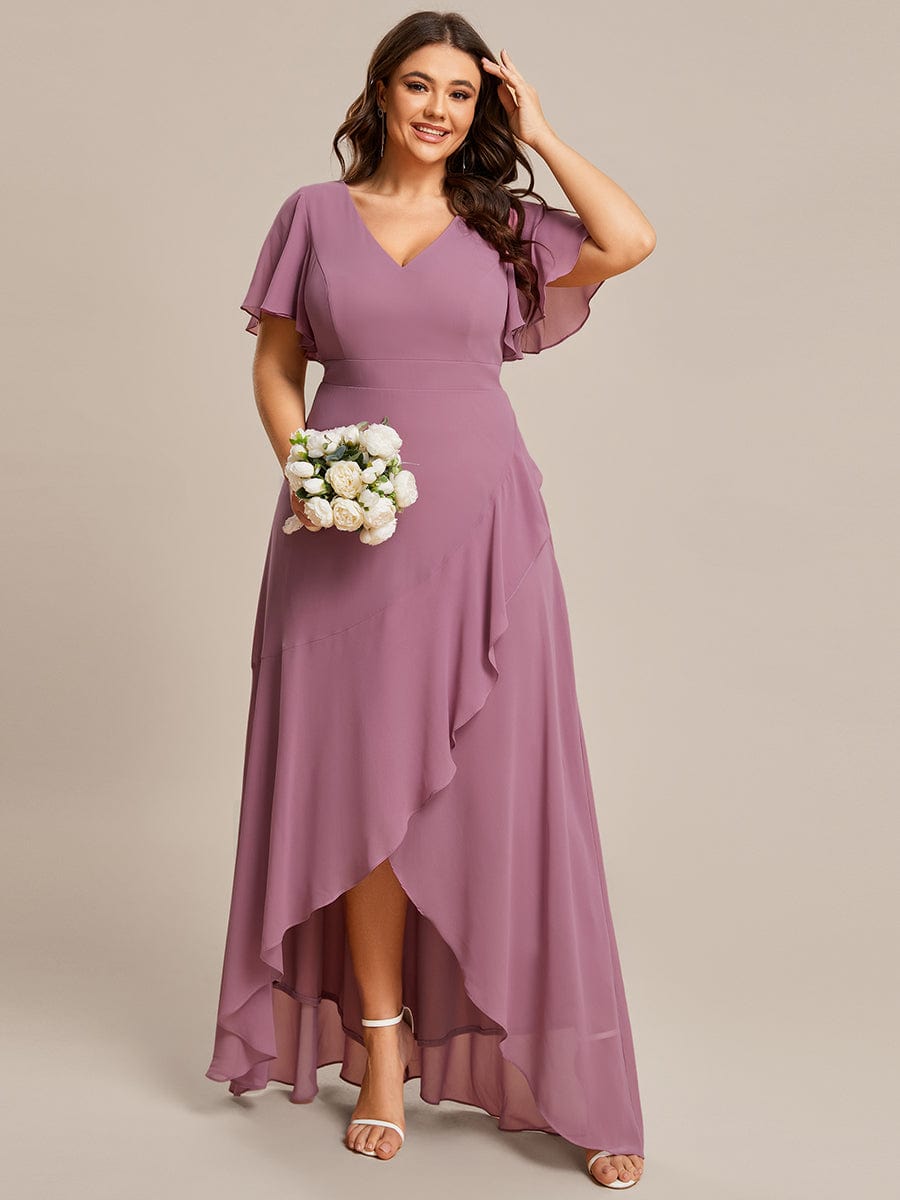 MsDresslyEP Plus Formal Dress Plus Size Elegant Lotus Sleeves Chiffon Bridesmaid Dress