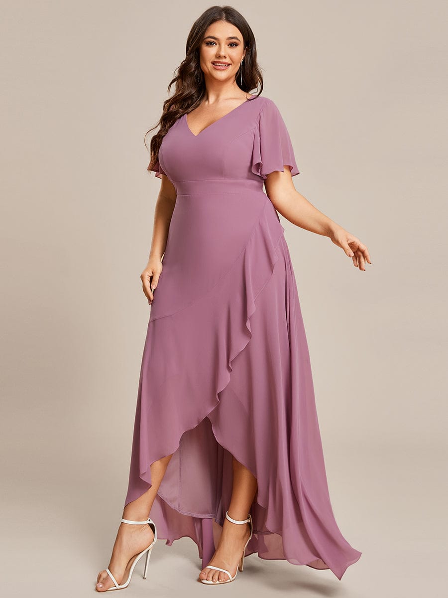 MsDresslyEP Plus Formal Dress Plus Size Elegant Lotus Sleeves Chiffon Bridesmaid Dress