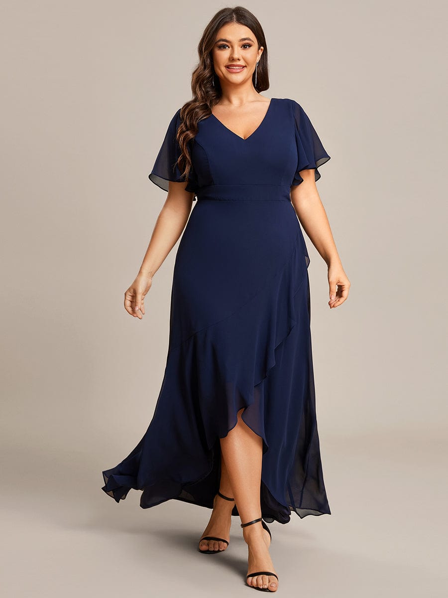 MsDresslyEP Plus Formal Dress Plus Size Elegant Lotus Sleeves Chiffon Bridesmaid Dress