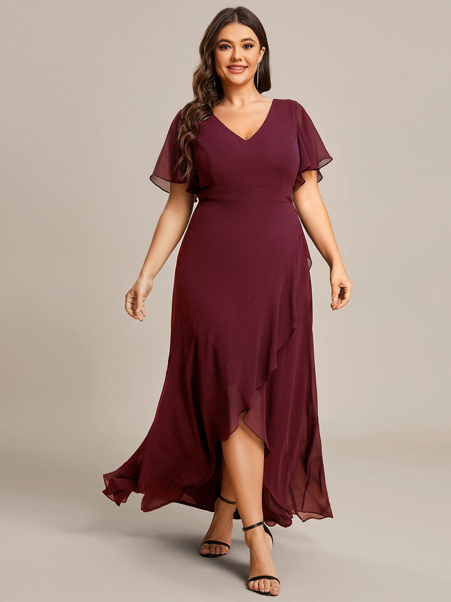 MsDresslyEP Plus Formal Dress Plus Size Elegant Lotus Sleeves Chiffon Bridesmaid Dress