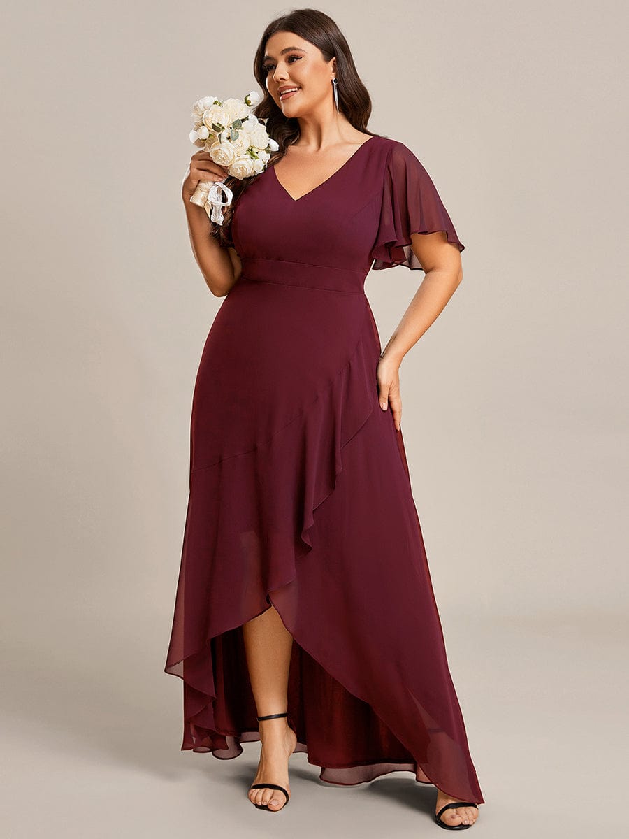 MsDresslyEP Plus Formal Dress Plus Size Elegant Lotus Sleeves Chiffon Bridesmaid Dress