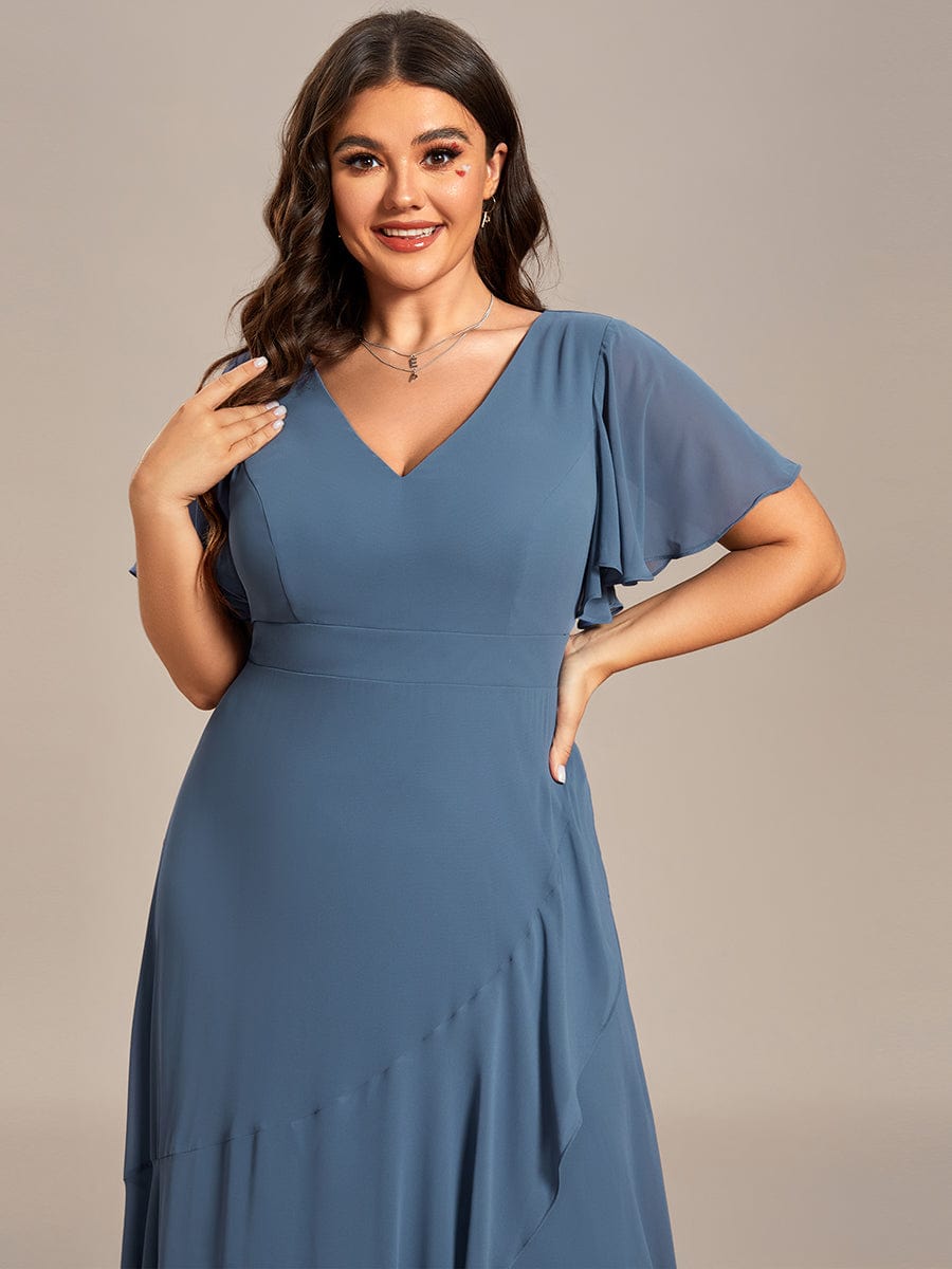 MsDresslyEP Plus Formal Dress Plus Size Elegant Lotus Sleeves Chiffon Bridesmaid Dress