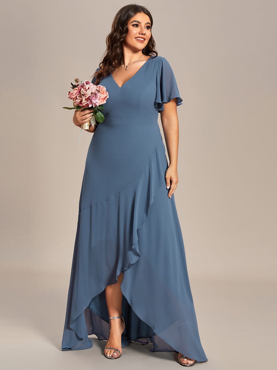 MsDresslyEP Plus Formal Dress Plus Size Elegant Lotus Sleeves Chiffon Bridesmaid Dress