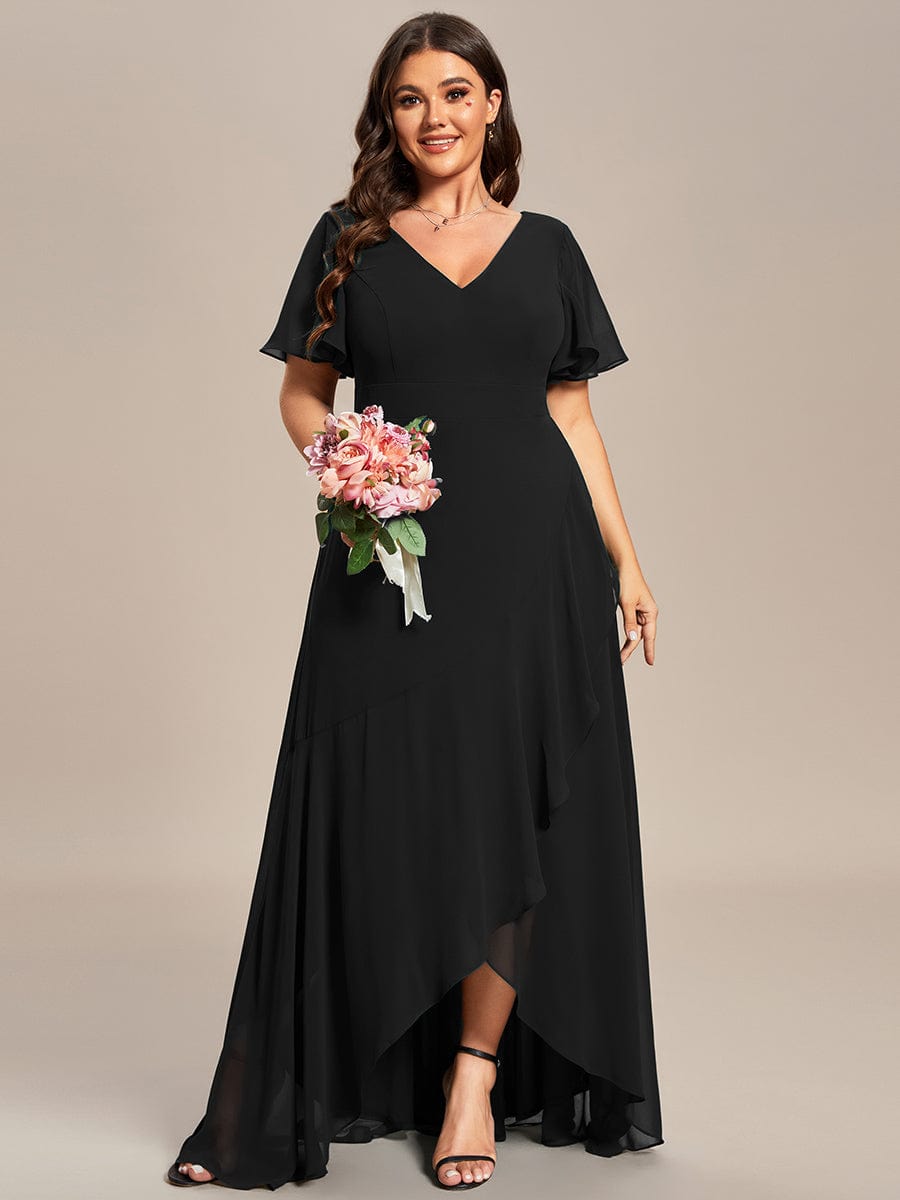 MsDresslyEP Plus Formal Dress Plus Size Elegant Lotus Sleeves Chiffon Bridesmaid Dress