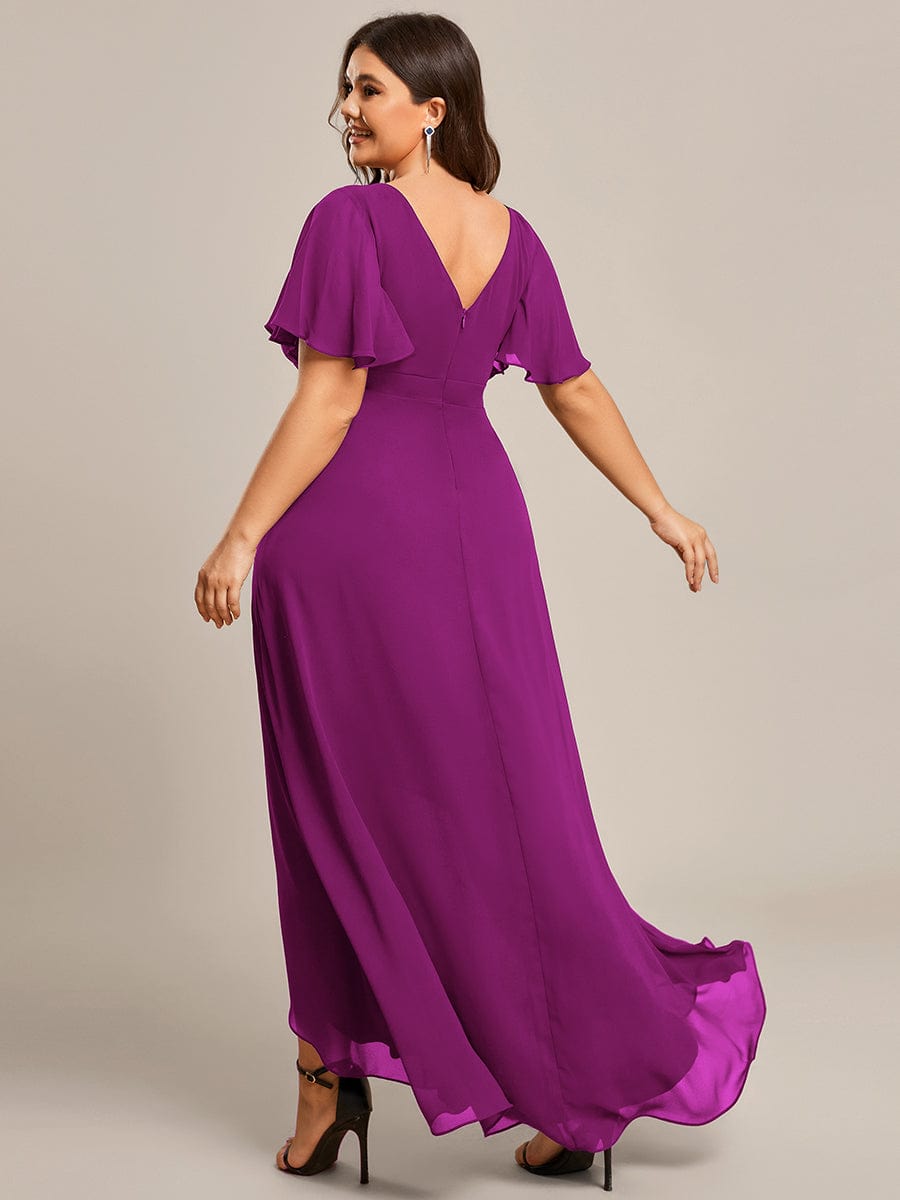 MsDresslyEP Plus Formal Dress Plus Size Elegant Lotus Sleeves Chiffon Bridesmaid Dress