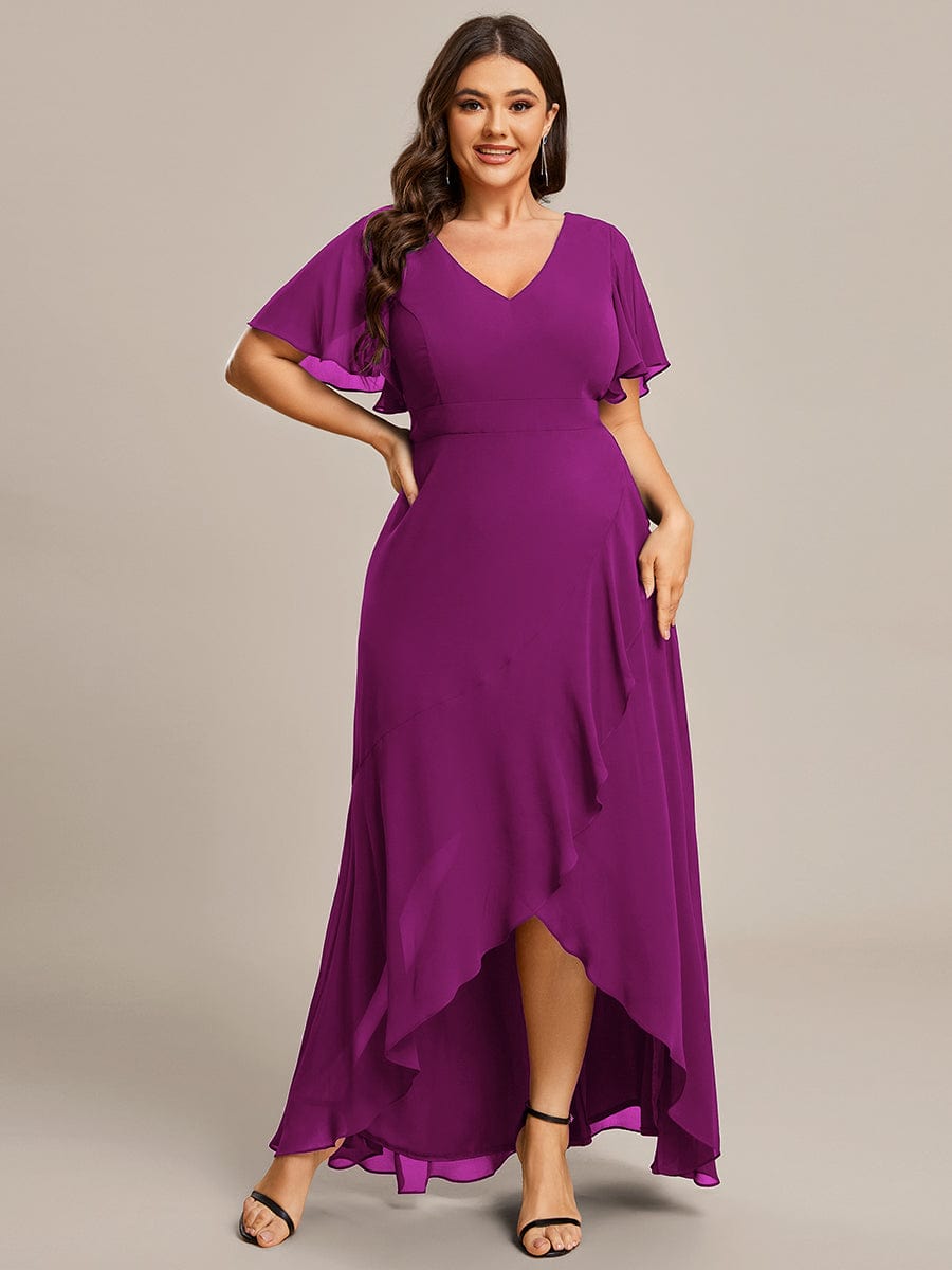 MsDresslyEP Plus Formal Dress Plus Size Elegant Lotus Sleeves Chiffon Bridesmaid Dress