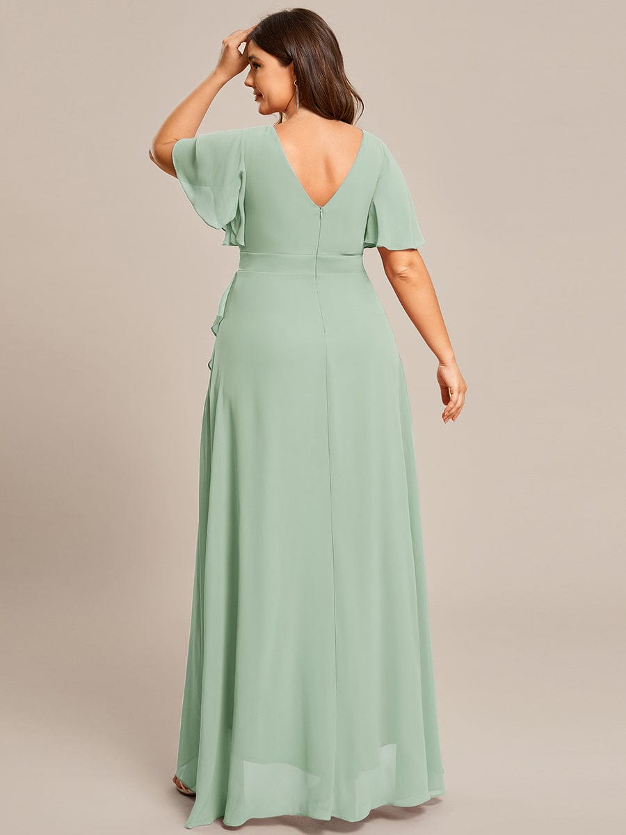 MsDresslyEP Plus Formal Dress Plus Size Elegant Lotus Sleeves Chiffon Bridesmaid Dress