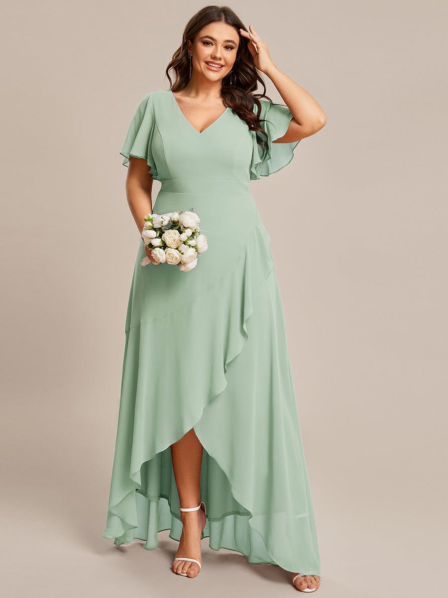 MsDresslyEP Plus Formal Dress Plus Size Elegant Lotus Sleeves Chiffon Bridesmaid Dress