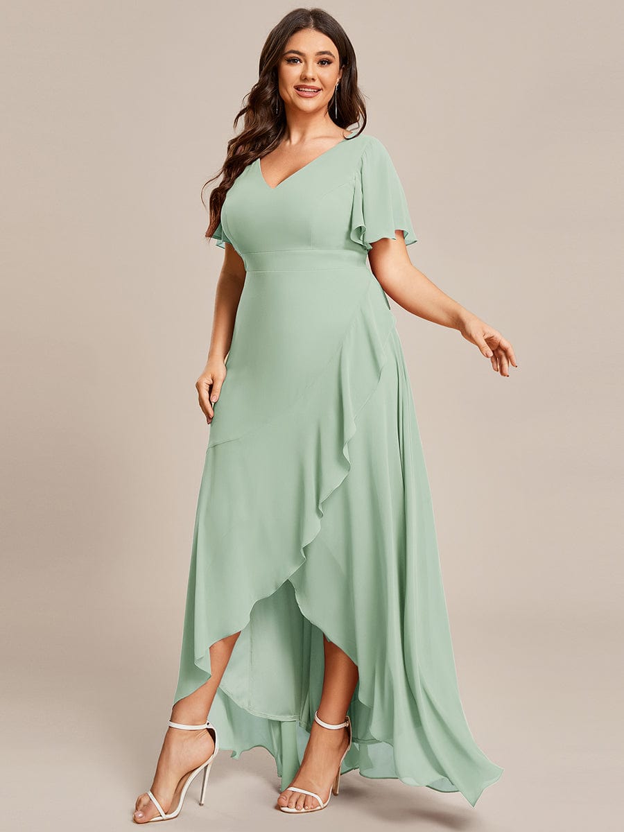 MsDresslyEP Plus Formal Dress Plus Size Elegant Lotus Sleeves Chiffon Bridesmaid Dress