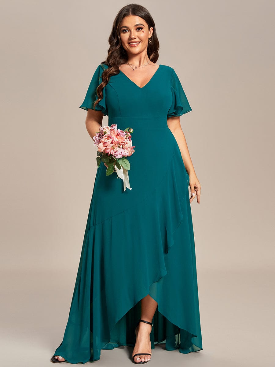 MsDresslyEP Plus Formal Dress Plus Size Elegant Lotus Sleeves Chiffon Bridesmaid Dress