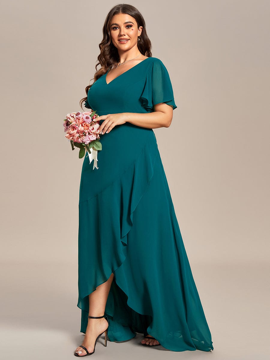 MsDresslyEP Plus Formal Dress Plus Size Elegant Lotus Sleeves Chiffon Bridesmaid Dress