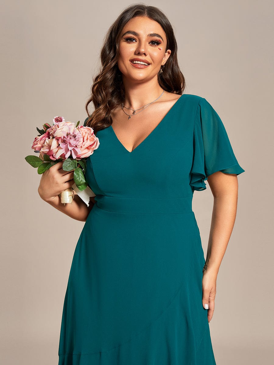 MsDresslyEP Plus Formal Dress Plus Size Elegant Lotus Sleeves Chiffon Bridesmaid Dress