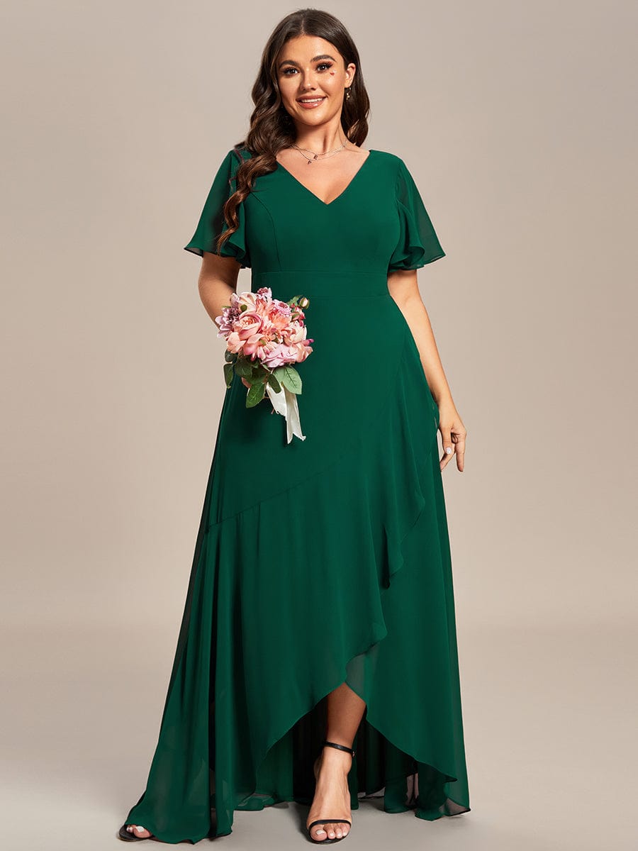 MsDresslyEP Plus Formal Dress Plus Size Elegant Lotus Sleeves Chiffon Bridesmaid Dress