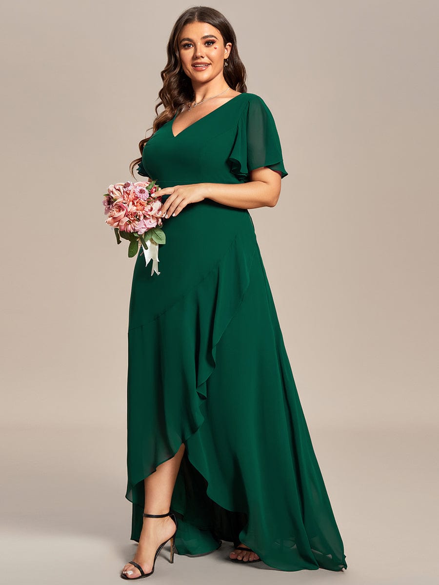 MsDresslyEP Plus Formal Dress Plus Size Elegant Lotus Sleeves Chiffon Bridesmaid Dress