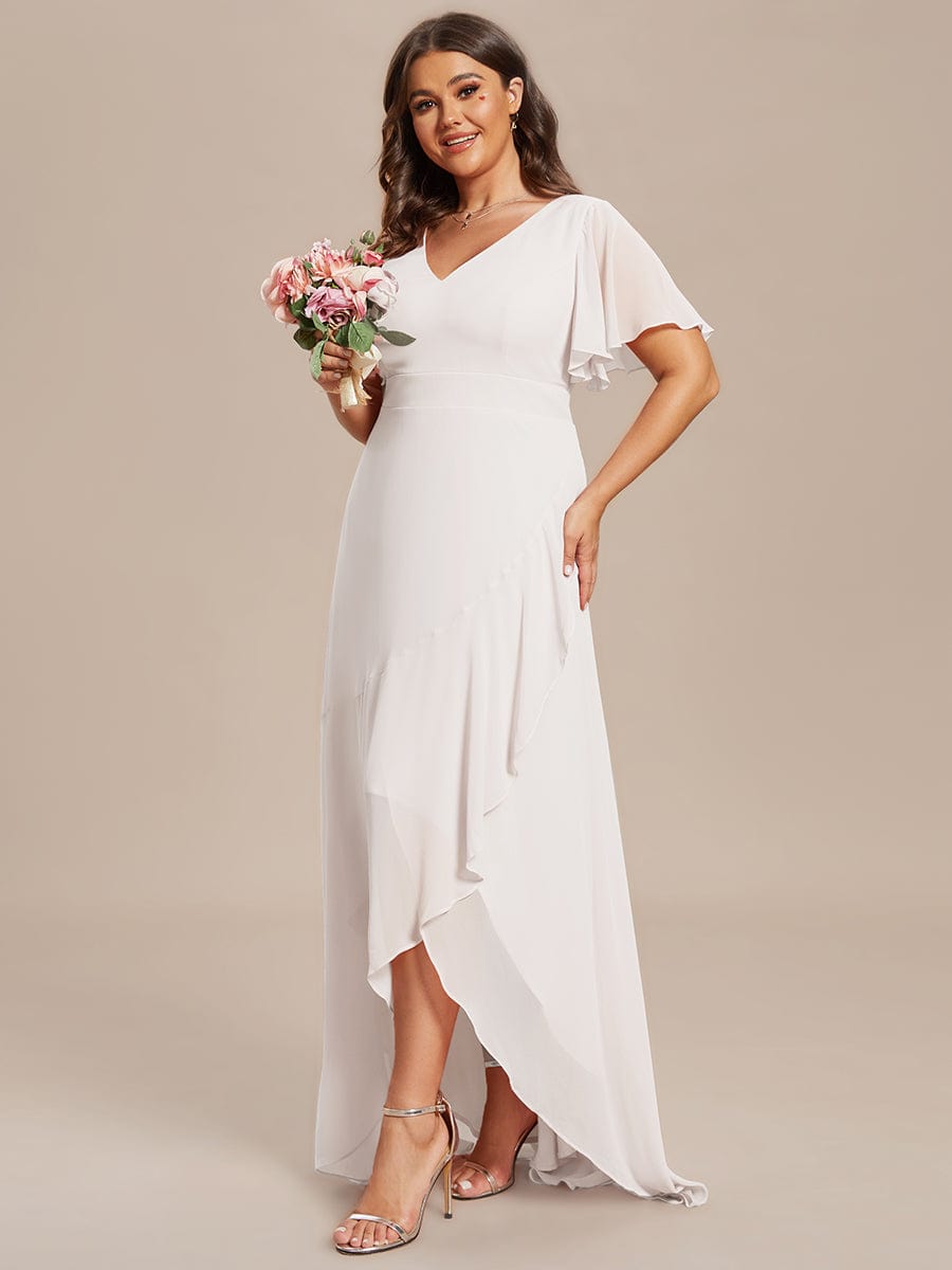 MsDresslyEP Plus Formal Dress Plus Size Elegant Lotus Sleeves Chiffon Bridesmaid Dress