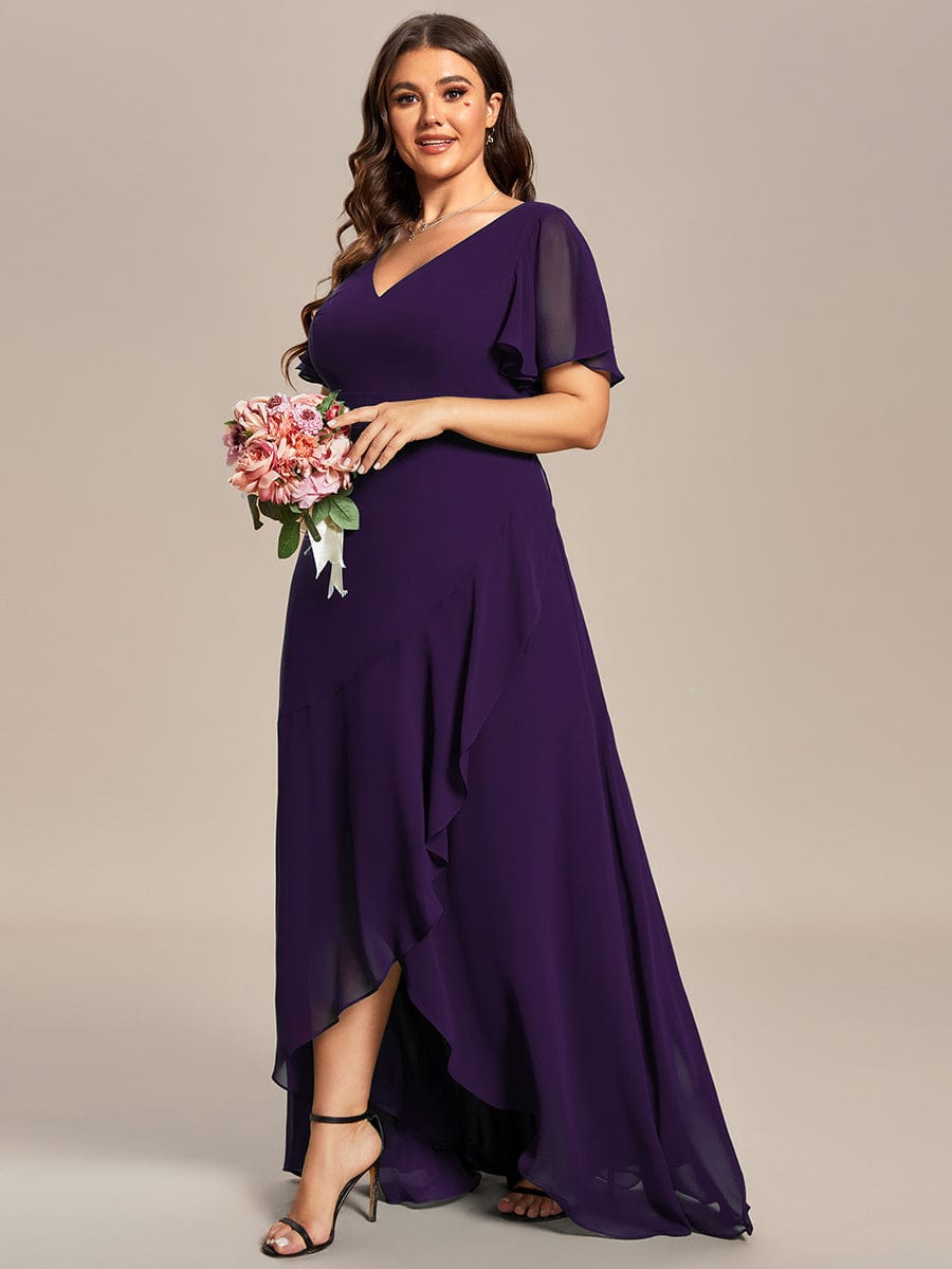 MsDresslyEP Plus Formal Dress Plus Size Elegant Lotus Sleeves Chiffon Bridesmaid Dress