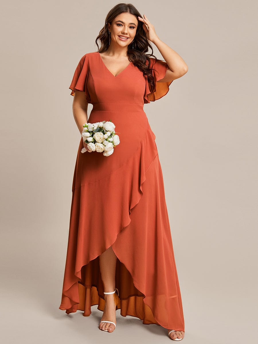 MsDresslyEP Plus Formal Dress Plus Size Elegant Lotus Sleeves Chiffon Bridesmaid Dress