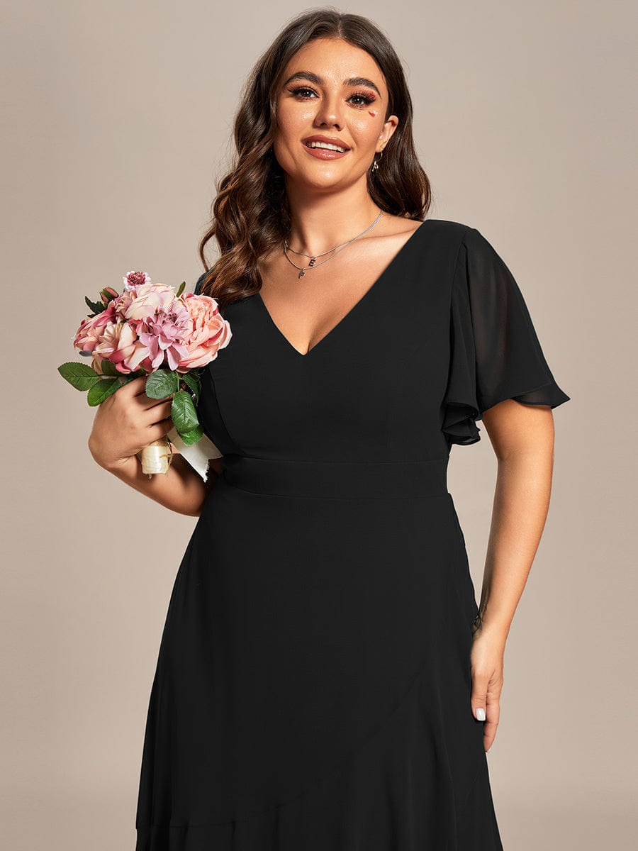 MsDresslyEP Plus Formal Dress Plus Size Elegant Lotus Sleeves Chiffon Bridesmaid Dress