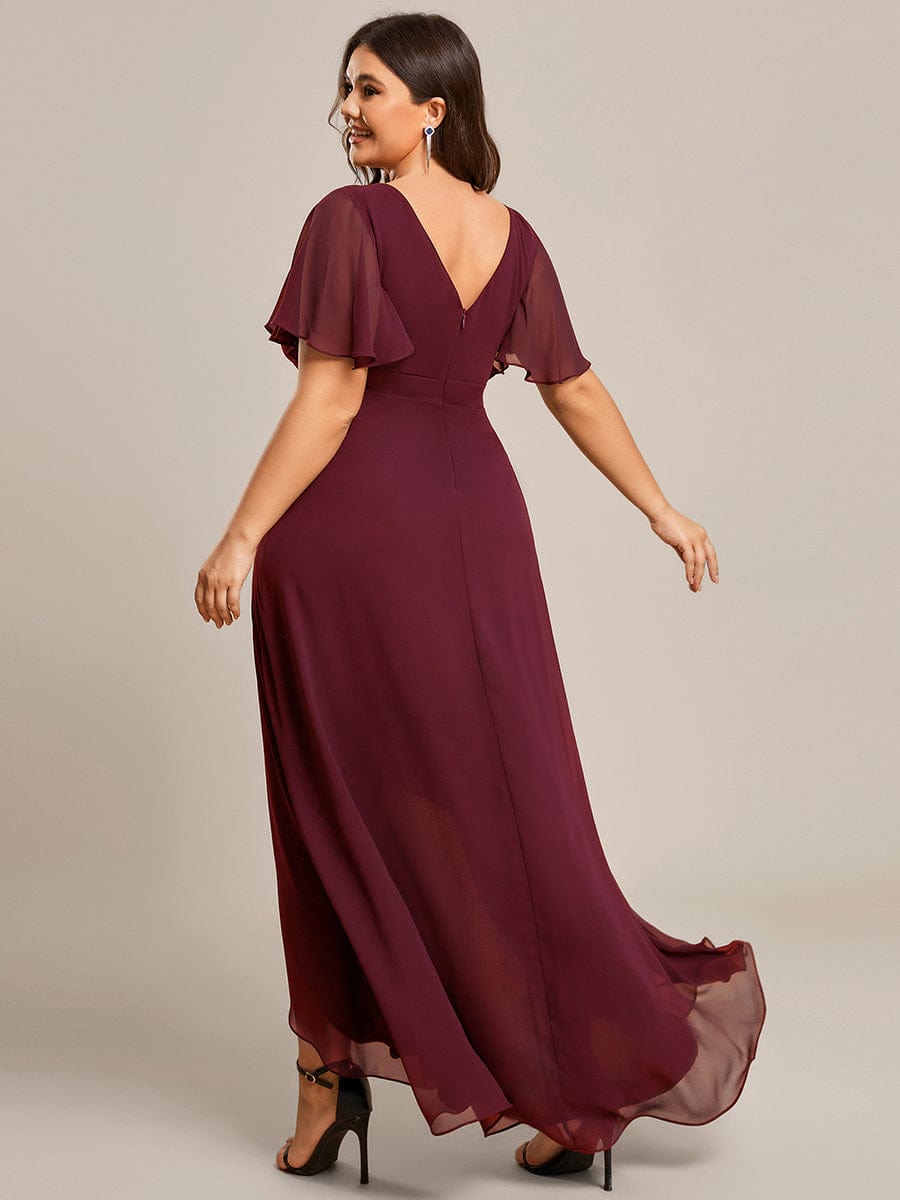 MsDresslyEP Plus Formal Dress Plus Size Elegant Lotus Sleeves Chiffon Bridesmaid Dress