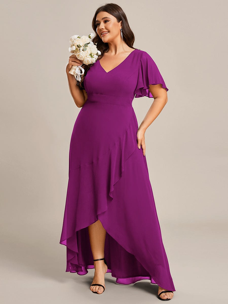 MsDresslyEP Plus Formal Dress Plus Size Elegant Lotus Sleeves Chiffon Bridesmaid Dress