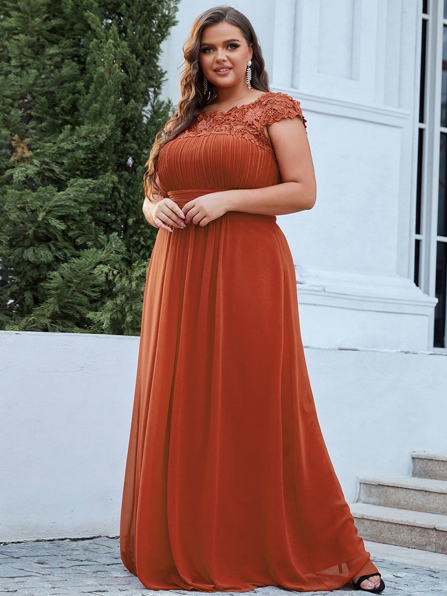 MsDresslyEP Plus Formal Dress Plus Size Elegant Maxi Long Lace Cap Sleeve Bridesmaid Dress DRE230973637BOR16