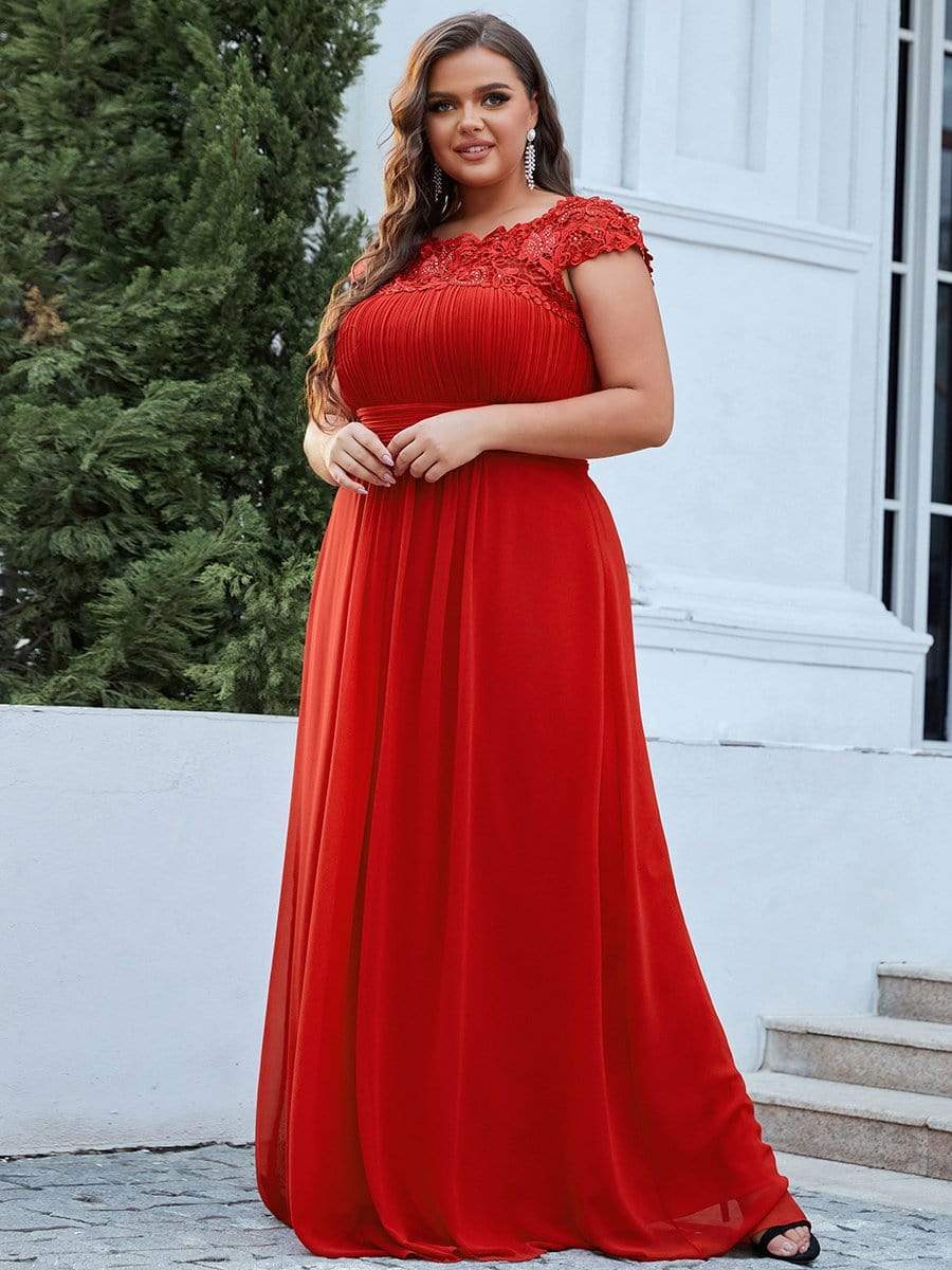 MsDresslyEP Plus Formal Dress Plus Size Elegant Maxi Long Lace Cap Sleeve Bridesmaid Dress DRE230973655RED16