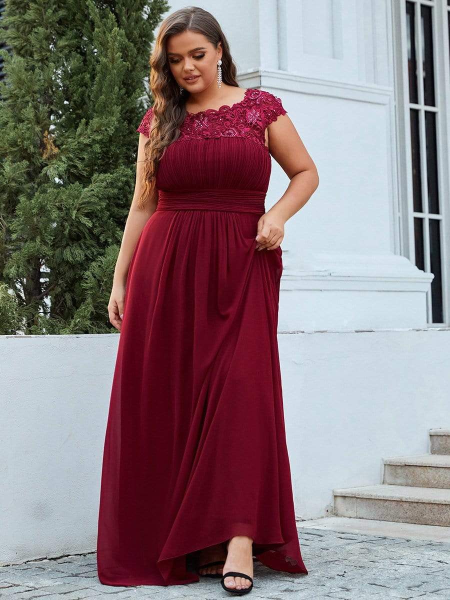 MsDresslyEP Plus Formal Dress Plus Size Elegant Maxi Long Lace Cap Sleeve Bridesmaid Dress