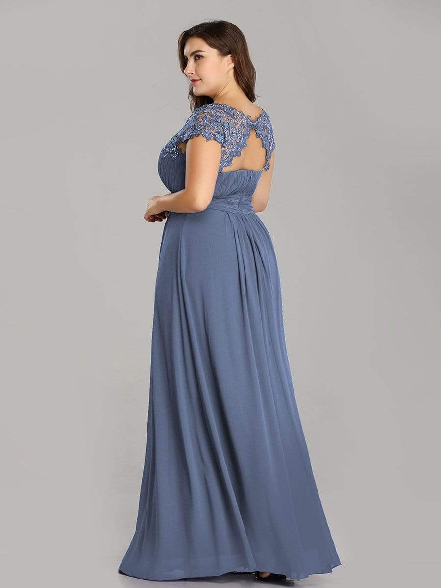 MsDresslyEP Plus Formal Dress Plus Size Elegant Maxi Long Lace Cap Sleeve Bridesmaid Dress