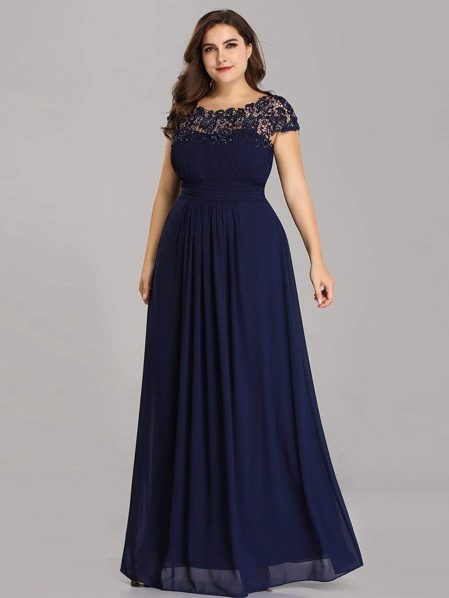 MsDresslyEP Plus Formal Dress Plus Size Elegant Maxi Long Lace Cap Sleeve Bridesmaid Dress