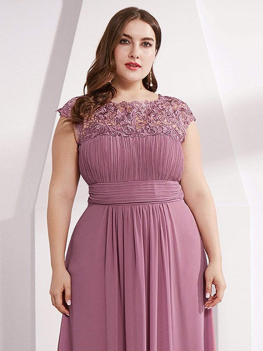 MsDresslyEP Plus Formal Dress Plus Size Elegant Maxi Long Lace Cap Sleeve Bridesmaid Dress