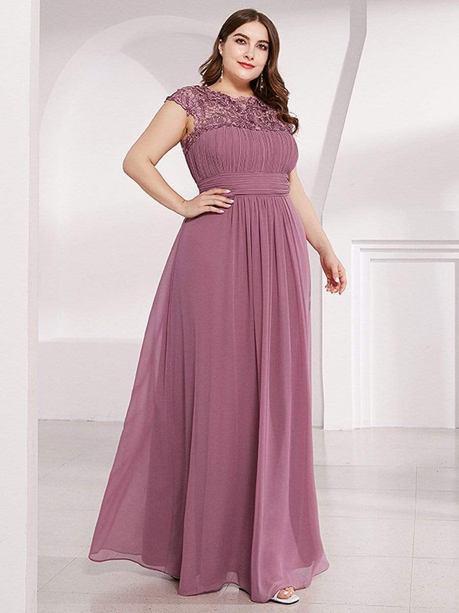 MsDresslyEP Plus Formal Dress Plus Size Elegant Maxi Long Lace Cap Sleeve Bridesmaid Dress