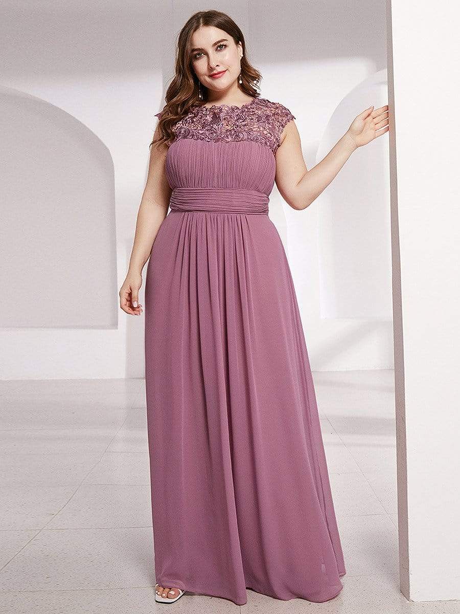 MsDresslyEP Plus Formal Dress Plus Size Elegant Maxi Long Lace Cap Sleeve Bridesmaid Dress